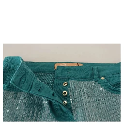 Cadet Blue Sequined Low Waist Cropped Trouser Pants