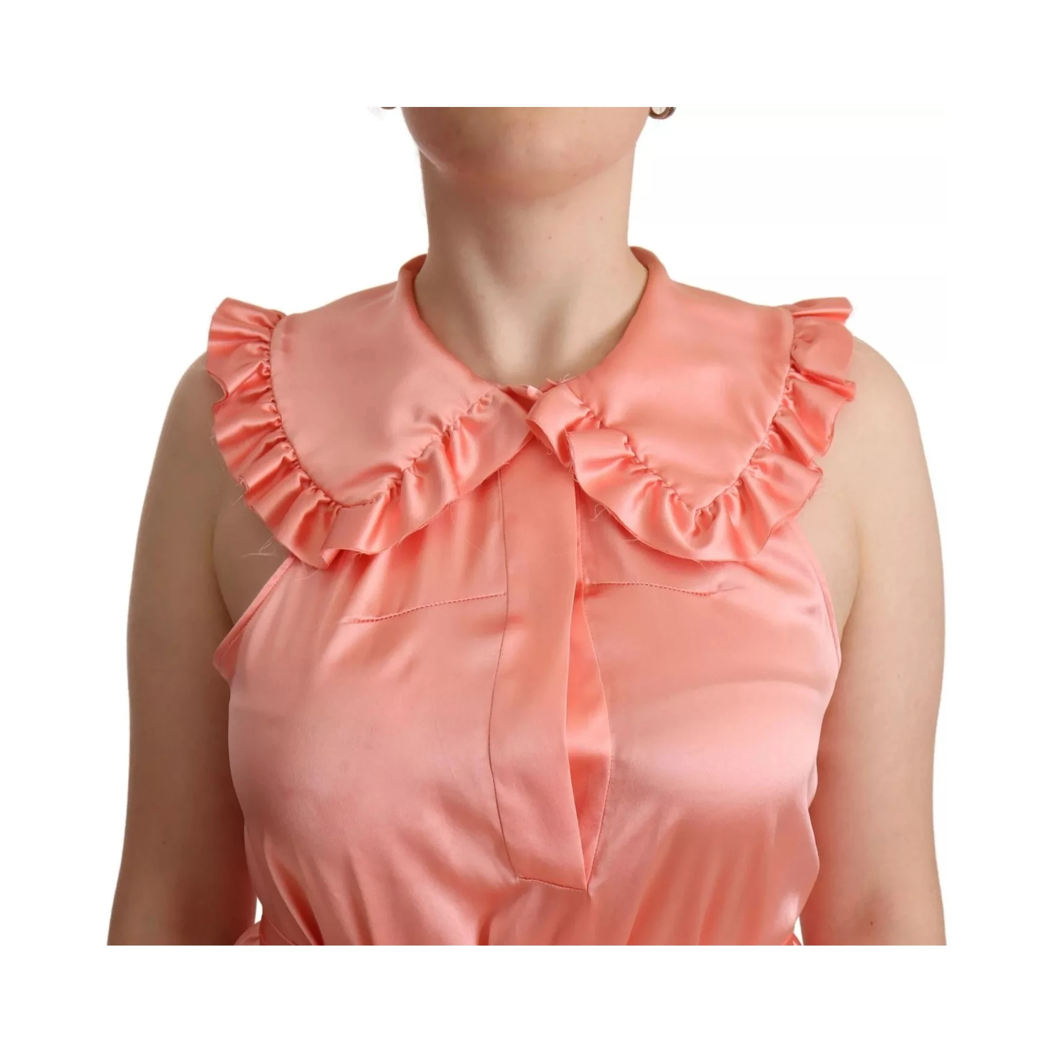 Pink Silk Stretch Sleeveless Collared Top Blouse