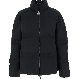 Rally Black Down Jacket with Slogan Print on the Collar and Logo Patch on the Sleeve in Tech Fabric Stretch Man