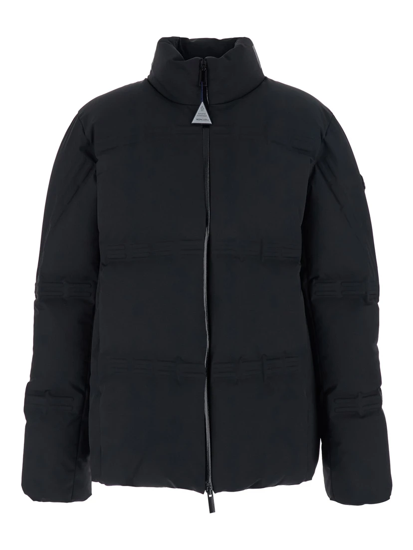 Rally Black Down Jacket with Slogan Print on the Collar and Logo Patch on the Sleeve in Tech Fabric Stretch Man