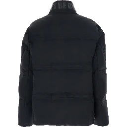 Rally Black Down Jacket with Slogan Print on the Collar and Logo Patch on the Sleeve in Tech Fabric Stretch Man