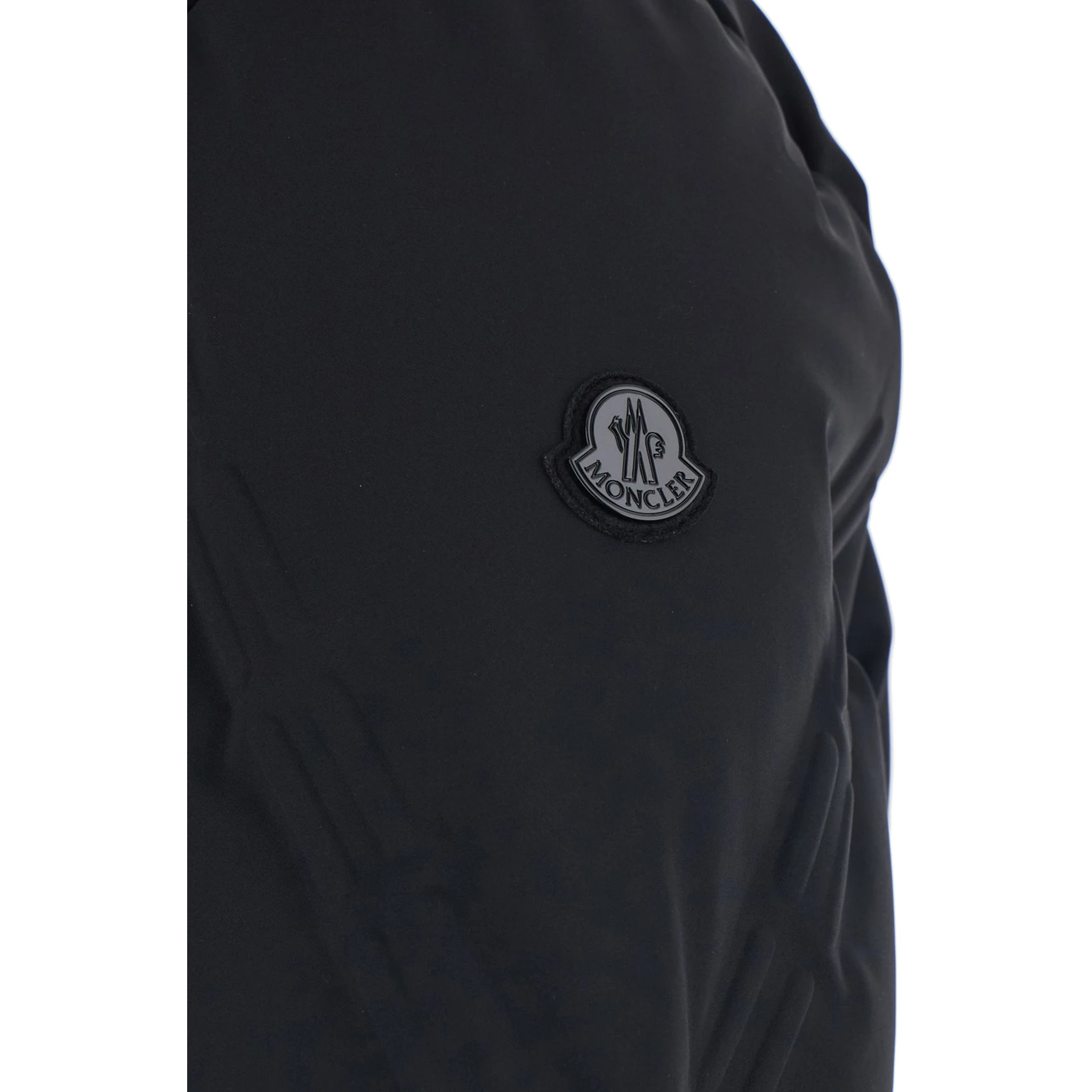 Rally Black Down Jacket with Slogan Print on the Collar and Logo Patch on the Sleeve in Tech Fabric Stretch Man