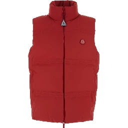 Sparky Red Sleeveless Down Jacket with Slogan Print on the Collar and Logo Patch on the Front in Tech Fabric Stretch Man