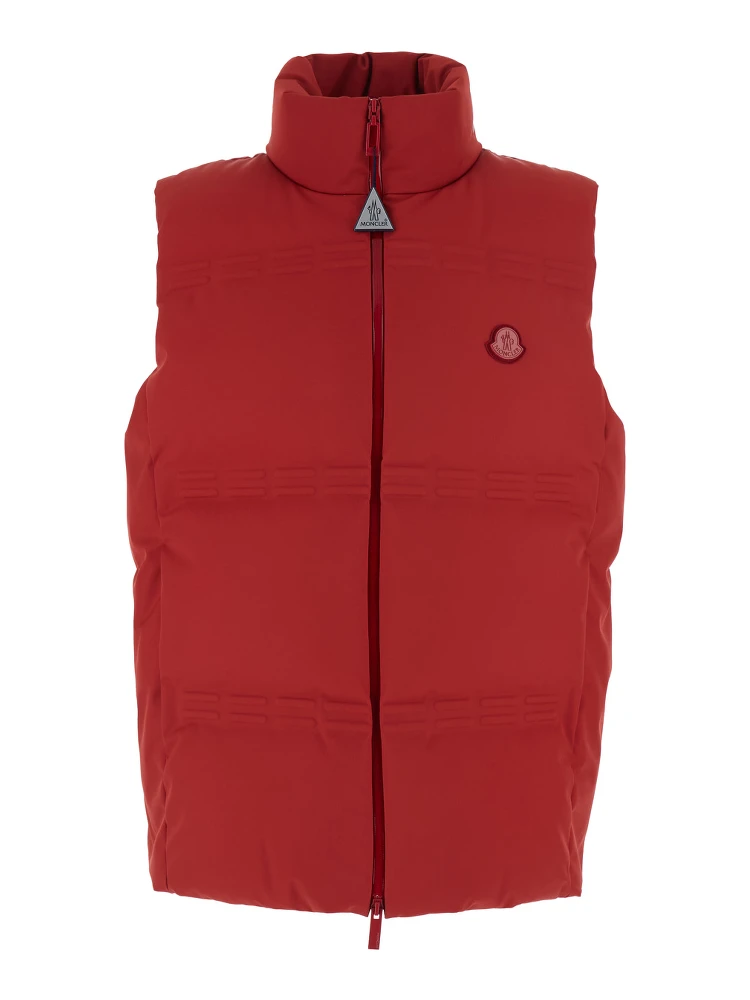 Sparky Red Sleeveless Down Jacket with Slogan Print on the Collar and Logo Patch on the Front in Tech Fabric Stretch Man