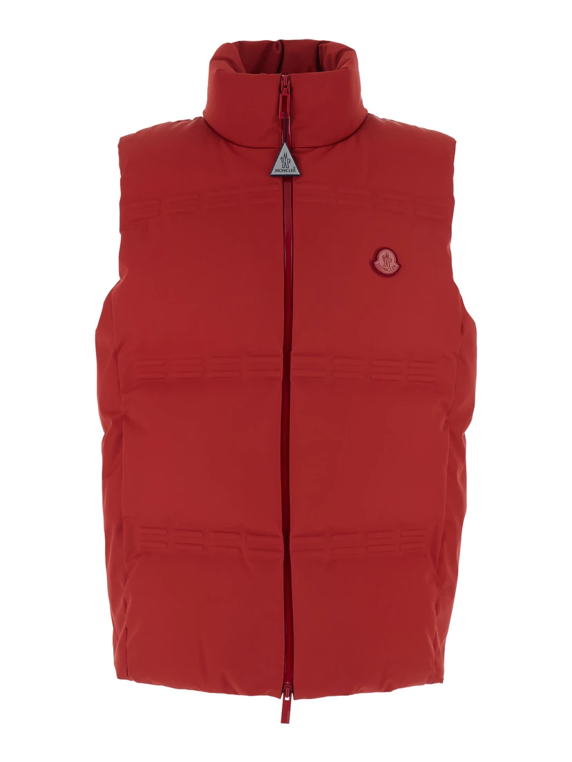 Sparky Red Sleeveless Down Jacket with Slogan Print on the Collar and Logo Patch on the Front in Tech Fabric Stretch Man