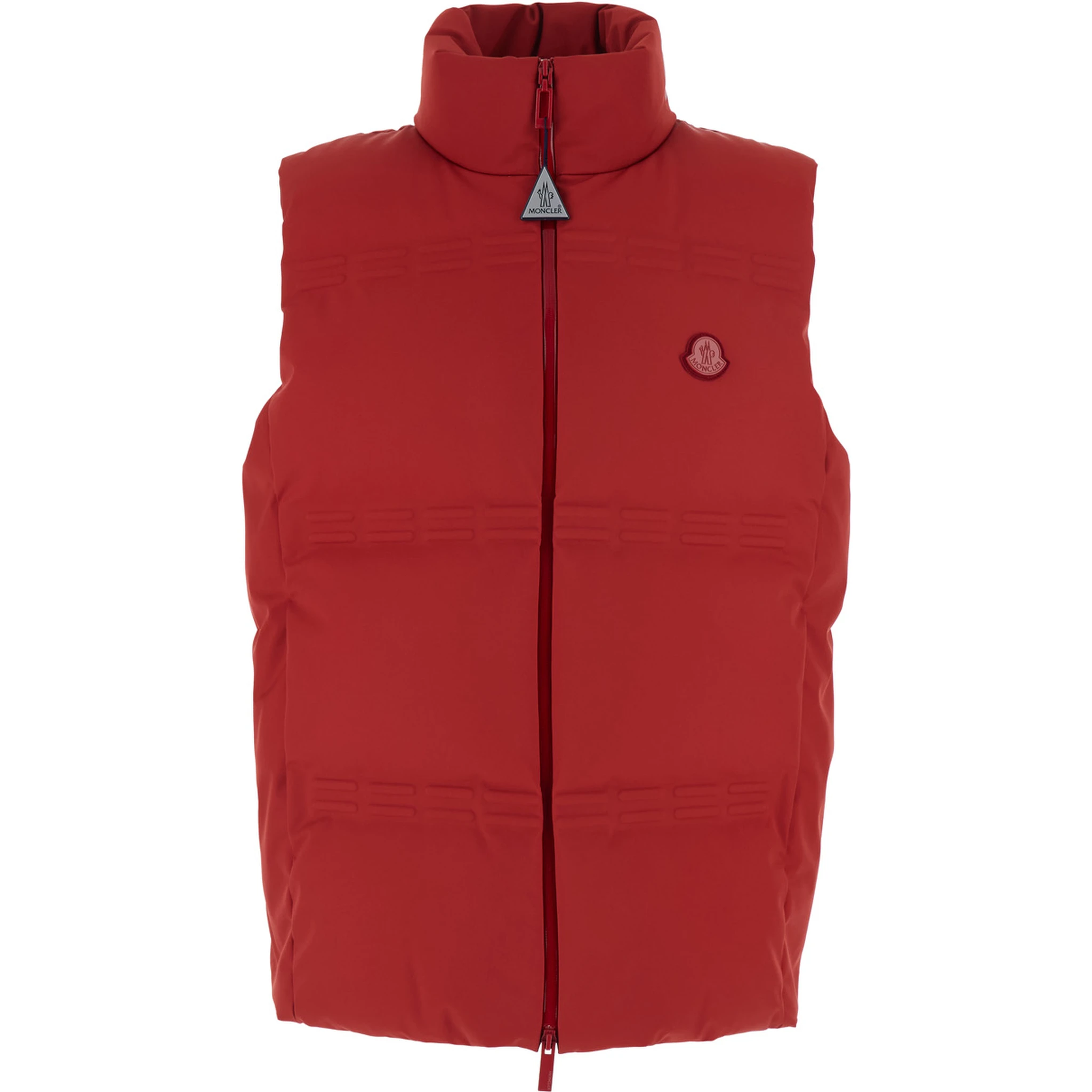 Sparky Red Sleeveless Down Jacket with Slogan Print on the Collar and Logo Patch on the Front in Tech Fabric Stretch Man