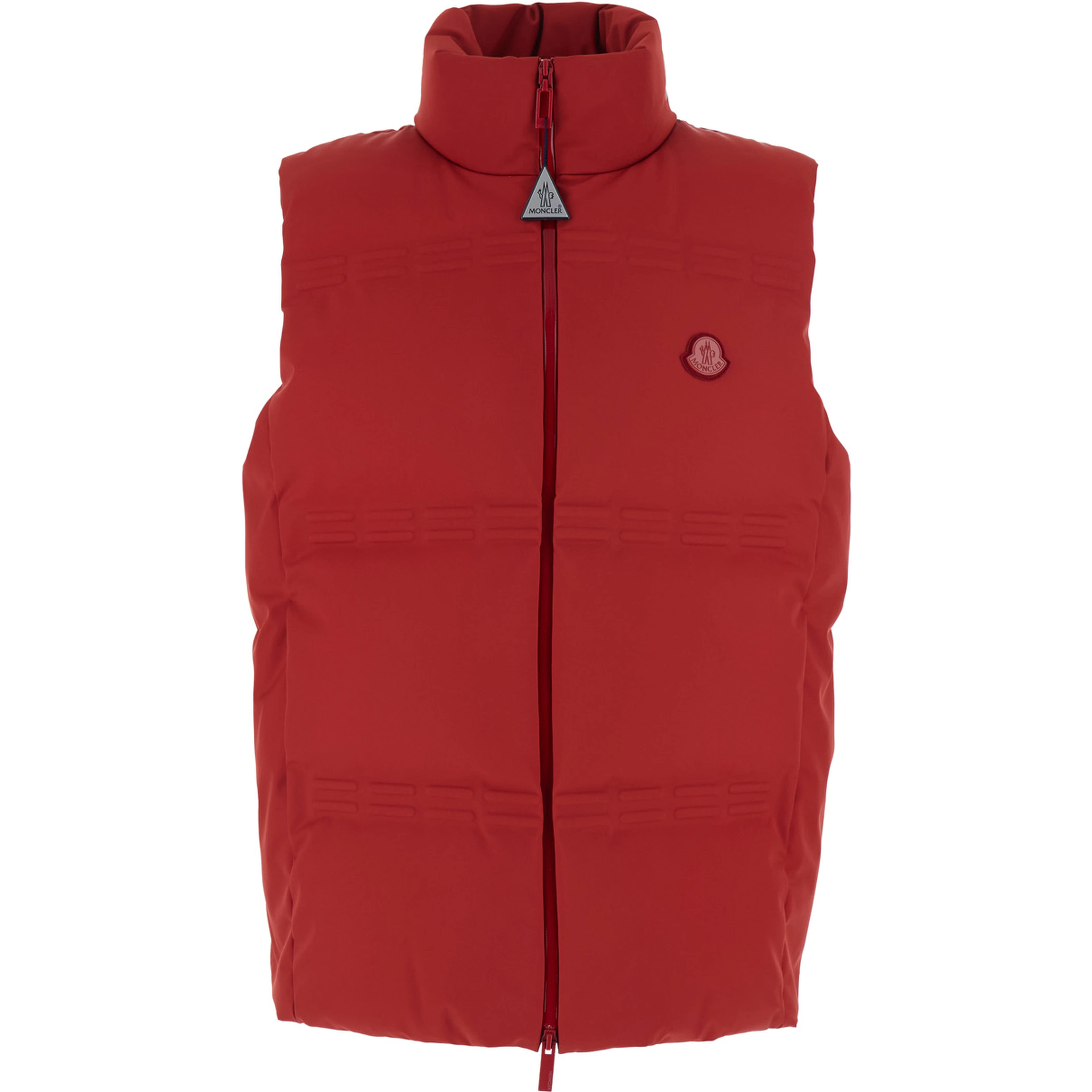 Sparky Red Sleeveless Down Jacket with Slogan Print on the Collar and Logo Patch on the Front in Tech Fabric Stretch Man