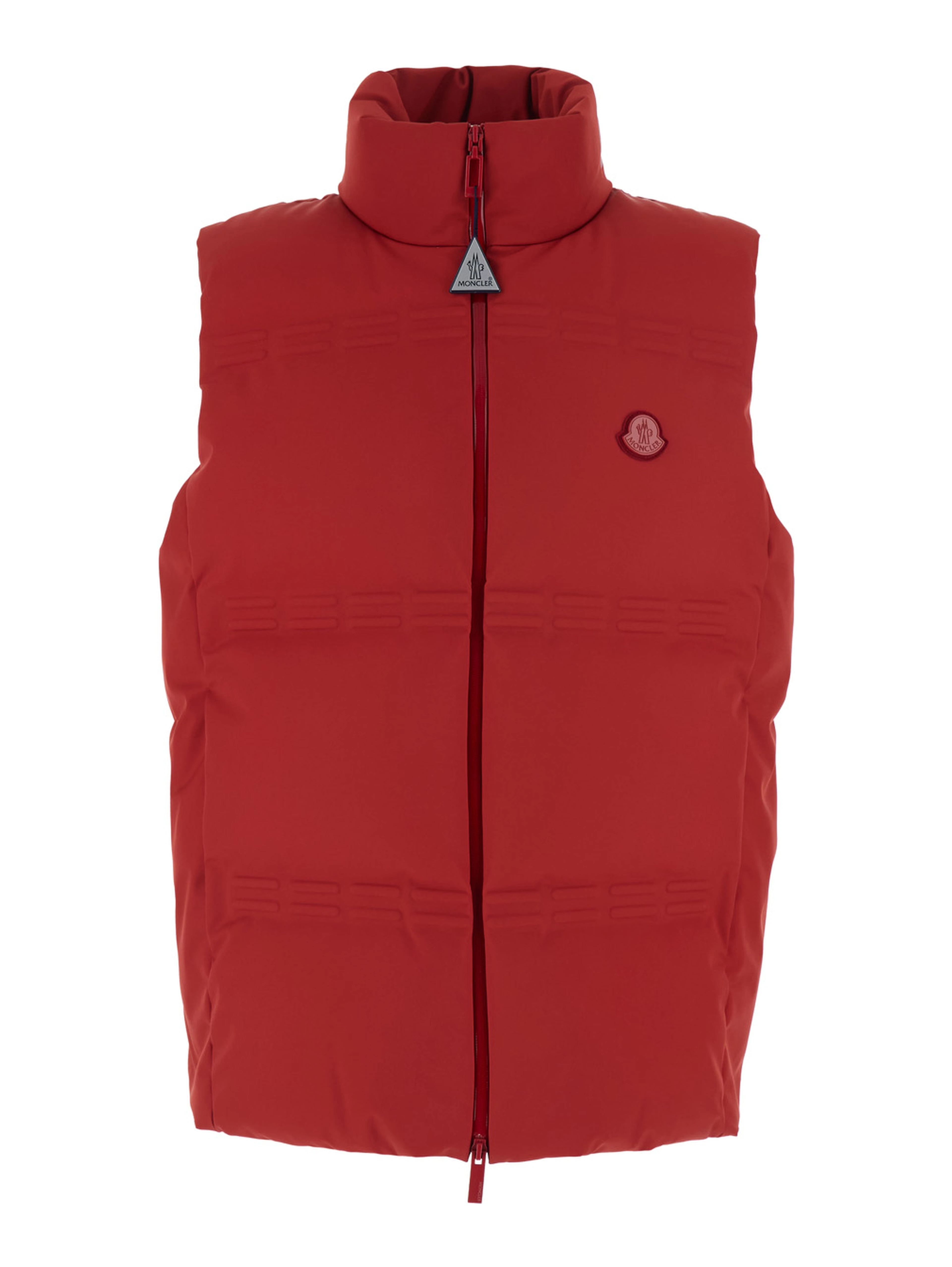 Sparky Red Sleeveless Down Jacket with Slogan Print on the Collar and Logo Patch on the Front in Tech Fabric Stretch Man