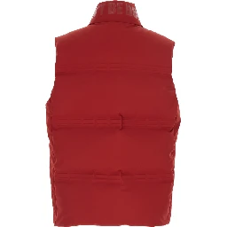 Sparky Red Sleeveless Down Jacket with Slogan Print on the Collar and Logo Patch on the Front in Tech Fabric Stretch Man