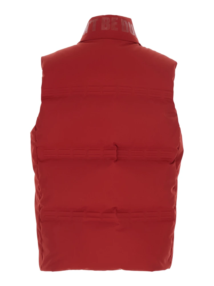 Sparky Red Sleeveless Down Jacket with Slogan Print on the Collar and Logo Patch on the Front in Tech Fabric Stretch Man alternative