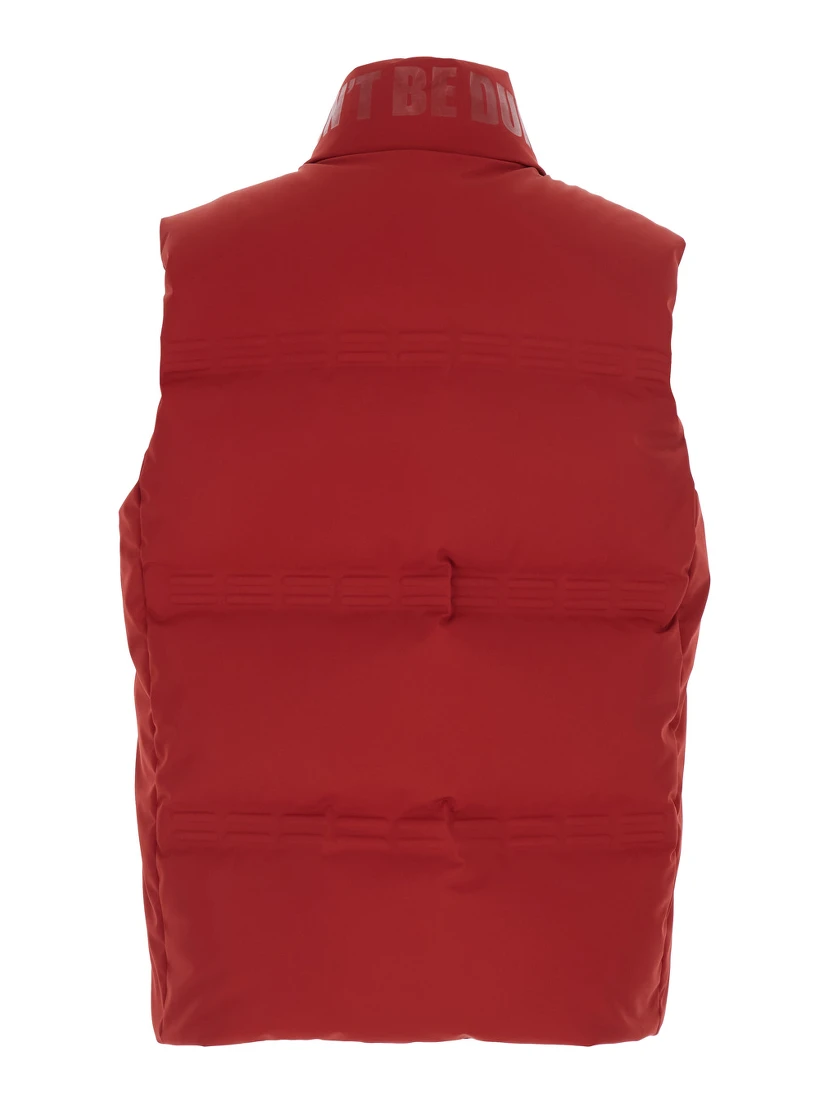 Sparky Red Sleeveless Down Jacket with Slogan Print on the Collar and Logo Patch on the Front in Tech Fabric Stretch Man