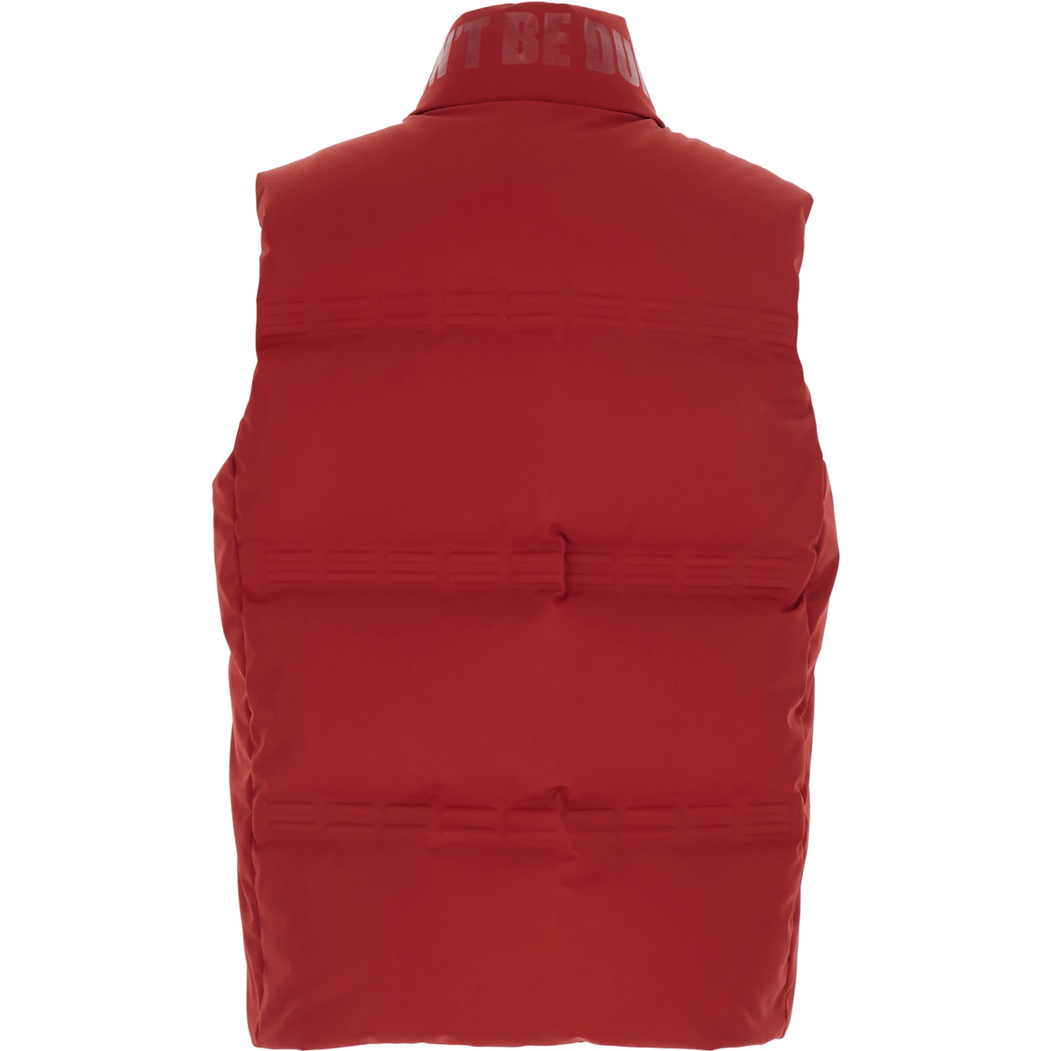 Sparky Red Sleeveless Down Jacket with Slogan Print on the Collar and Logo Patch on the Front in Tech Fabric Stretch Man