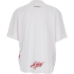 Red Crewneck T-Shirt with Quilted Effect Graphic Print on the Front and Logo Lettering on the Rear in Cotton Man