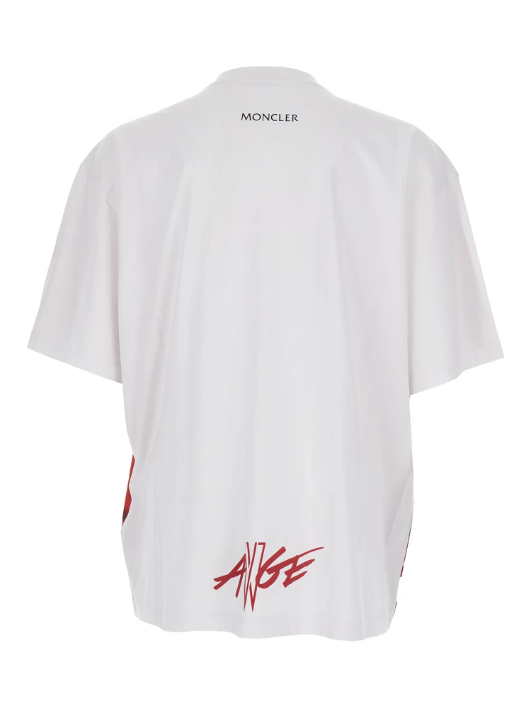 Red Crewneck T-Shirt with Quilted Effect Graphic Print on the Front and Logo Lettering on the Rear in Cotton Man alternative