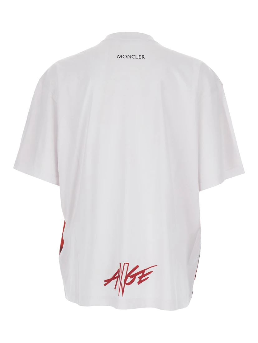 Red Crewneck T-Shirt with Quilted Effect Graphic Print on the Front and Logo Lettering on the Rear in Cotton Man