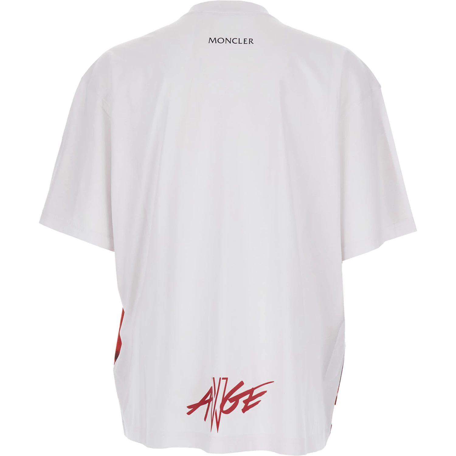 Red Crewneck T-Shirt with Quilted Effect Graphic Print on the Front and Logo Lettering on the Rear in Cotton Man