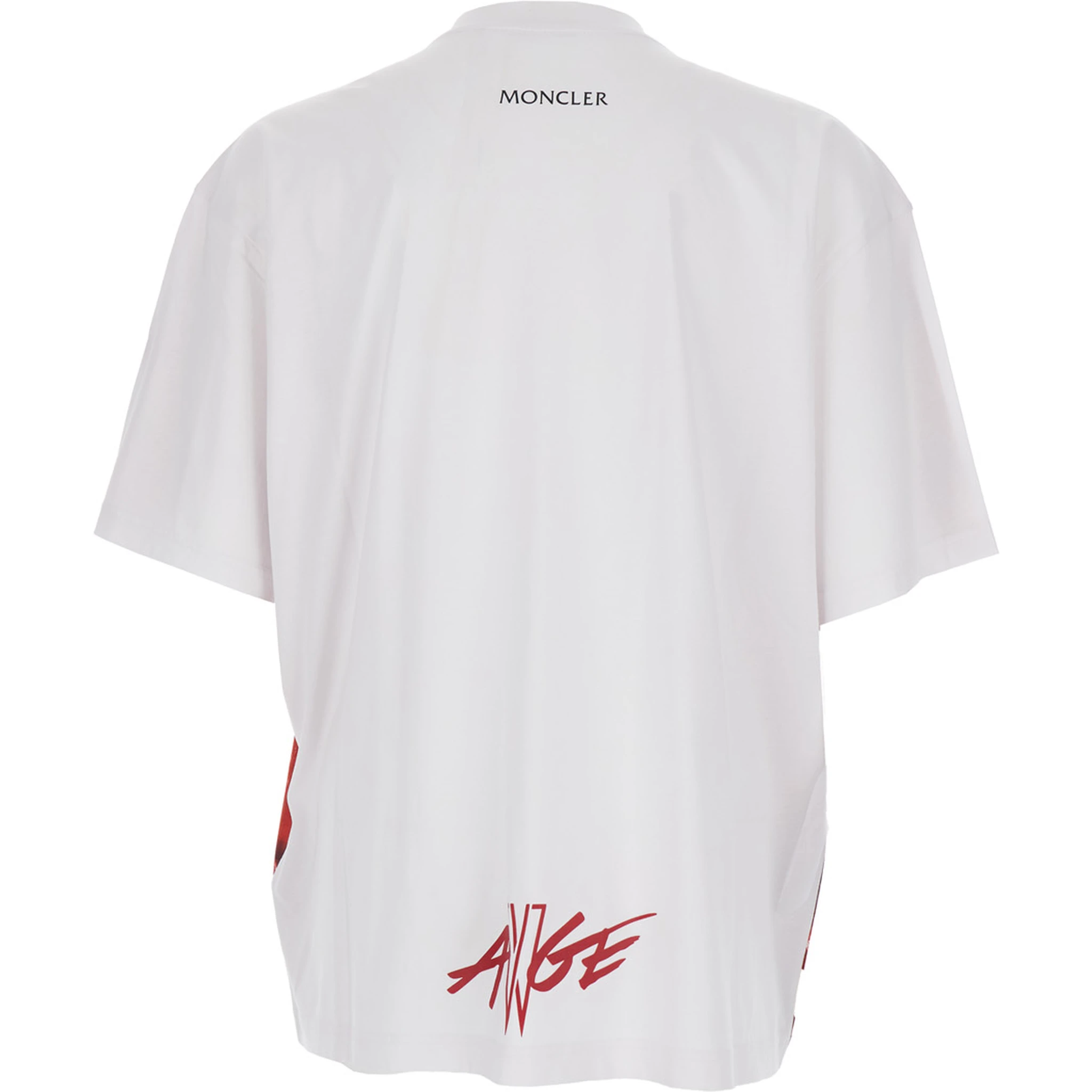 Red Crewneck T-Shirt with Quilted Effect Graphic Print on the Front and Logo Lettering on the Rear in Cotton Man