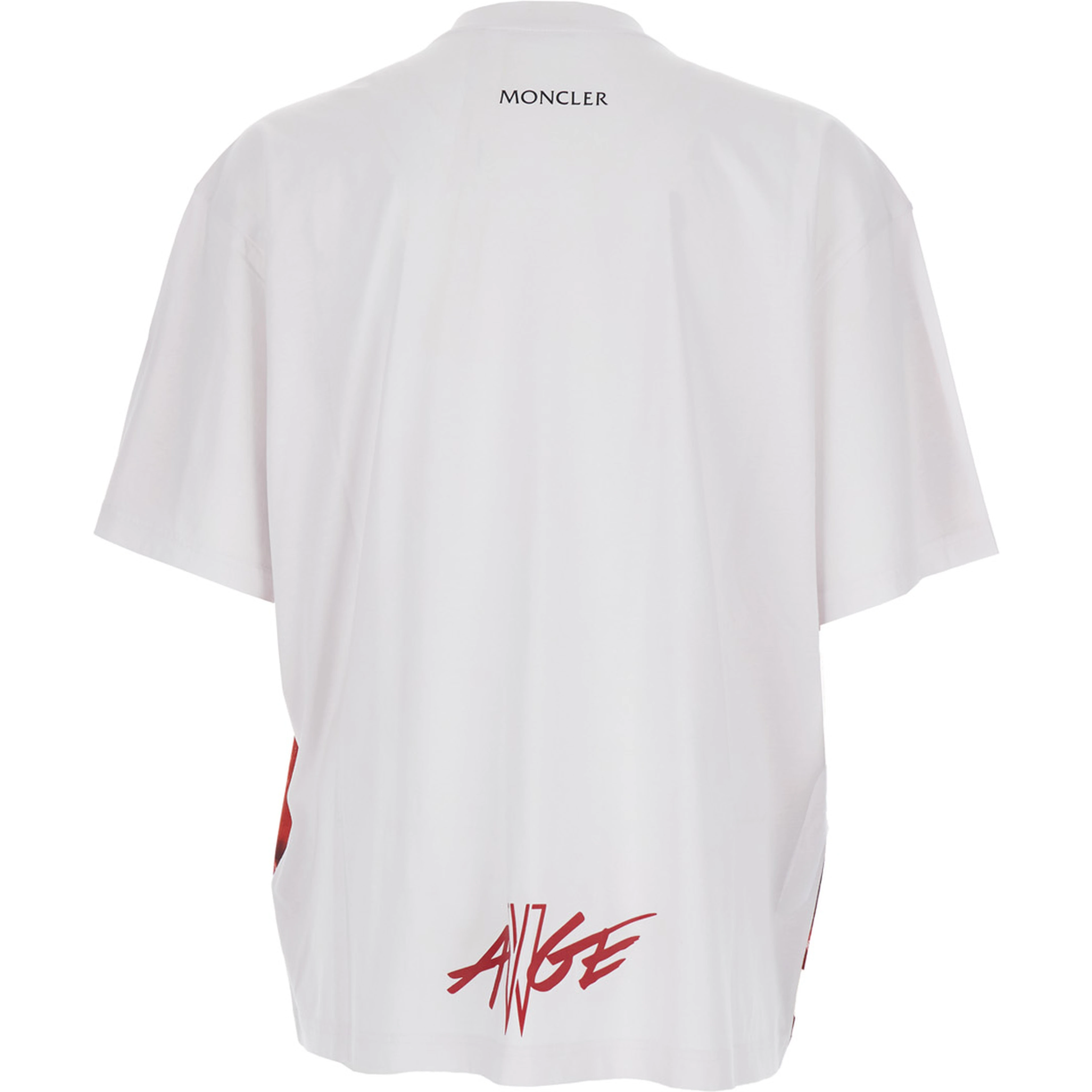 Red Crewneck T-Shirt with Quilted Effect Graphic Print on the Front and Logo Lettering on the Rear in Cotton Man