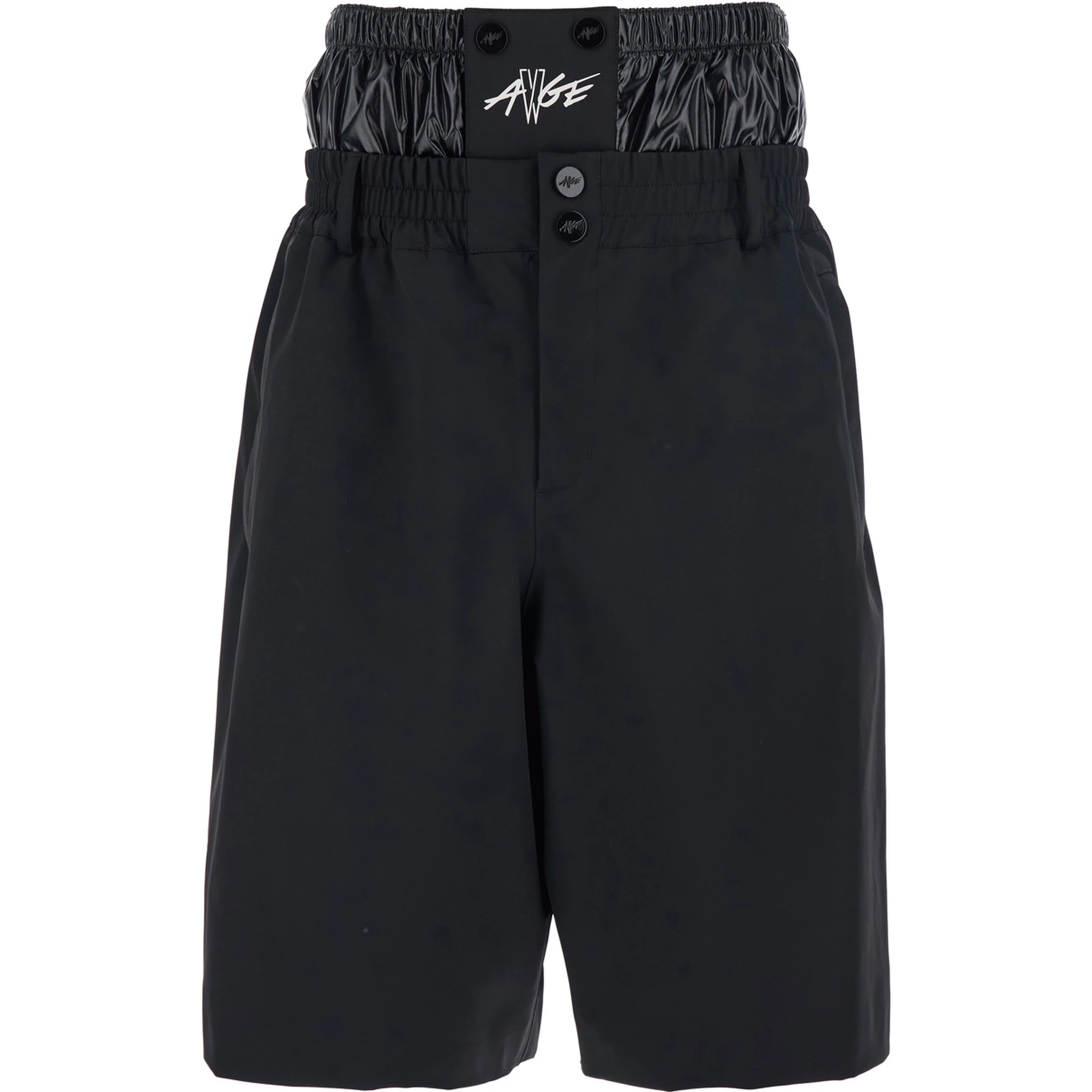 Black Bermuda Pants with Elastic Waist and Logo Patch on Front and Rear in Tech Fabric Man