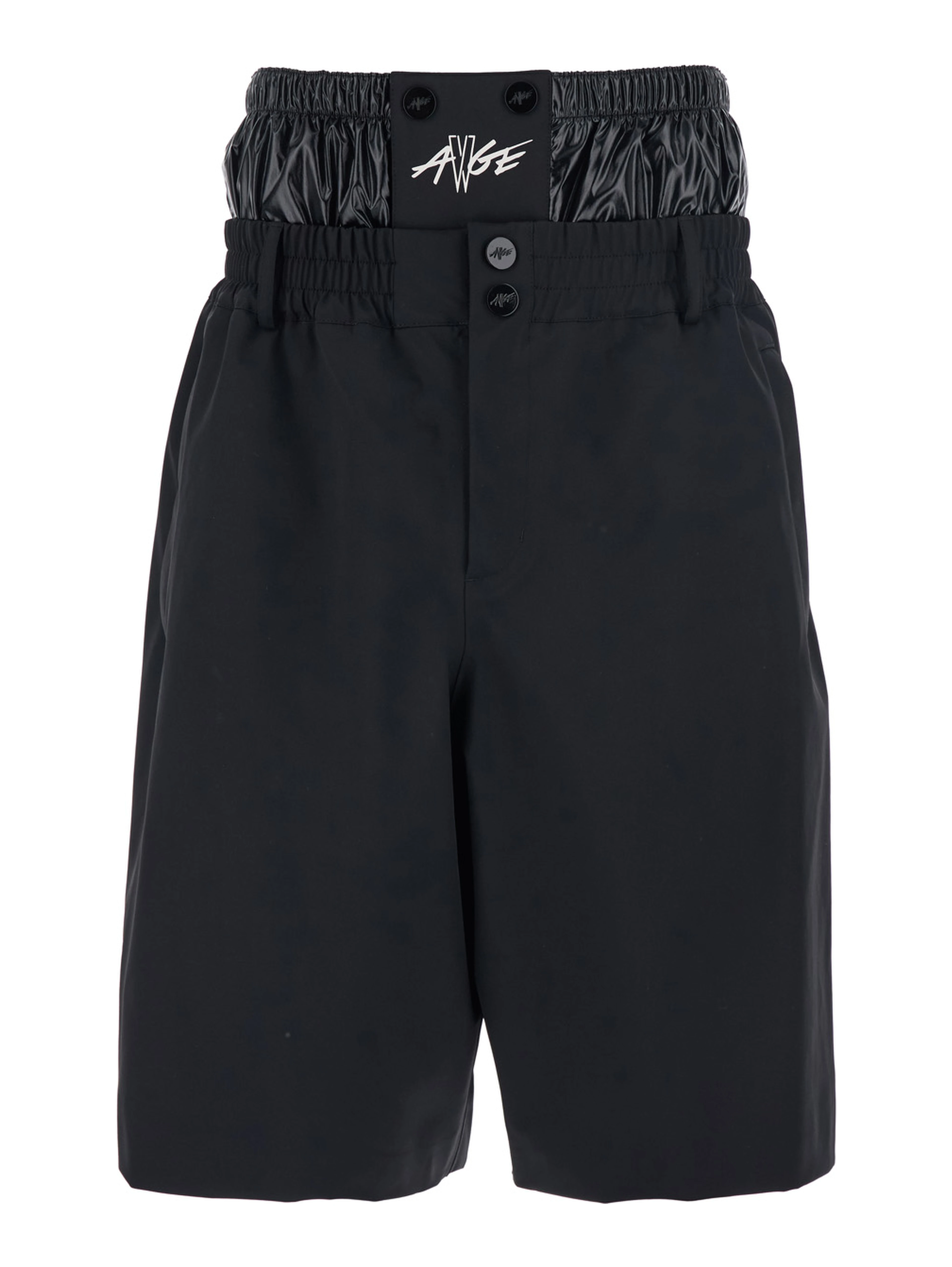 Black Bermuda Pants with Elastic Waist and Logo Patch on Front and Rear in Tech Fabric Man