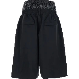 Black Bermuda Pants with Elastic Waist and Logo Patch on Front and Rear in Tech Fabric Man