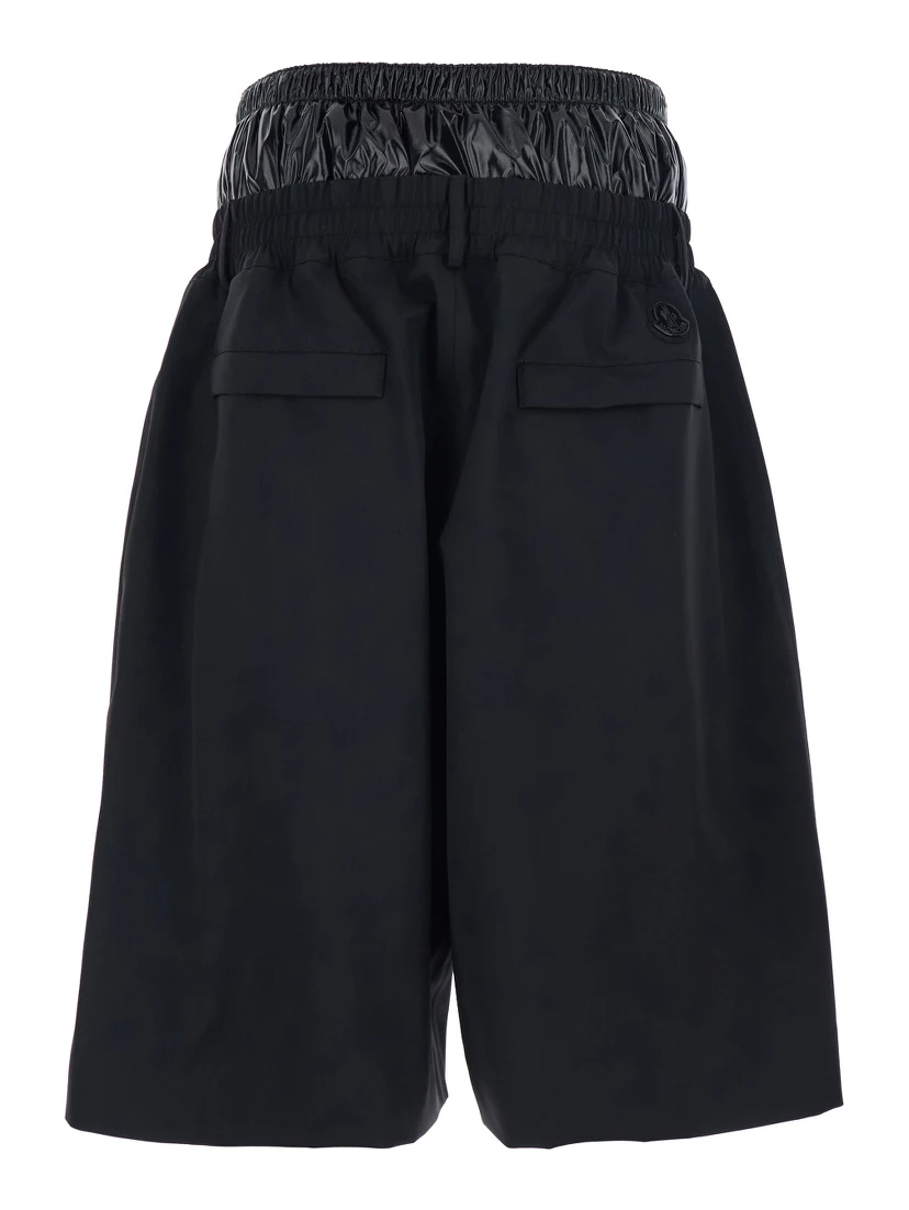 Black Bermuda Pants with Elastic Waist and Logo Patch on Front and Rear in Tech Fabric Man