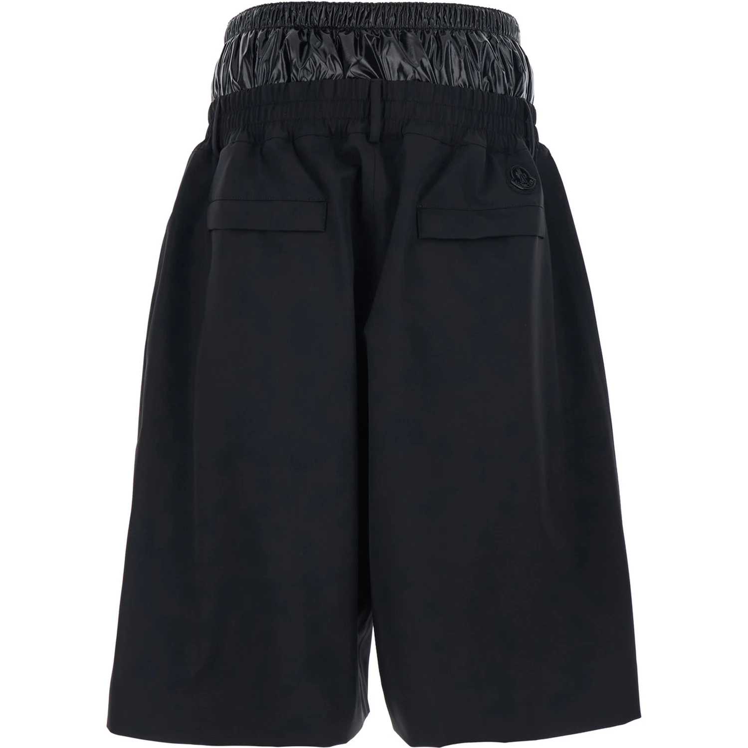 Black Bermuda Pants with Elastic Waist and Logo Patch on Front and Rear in Tech Fabric Man