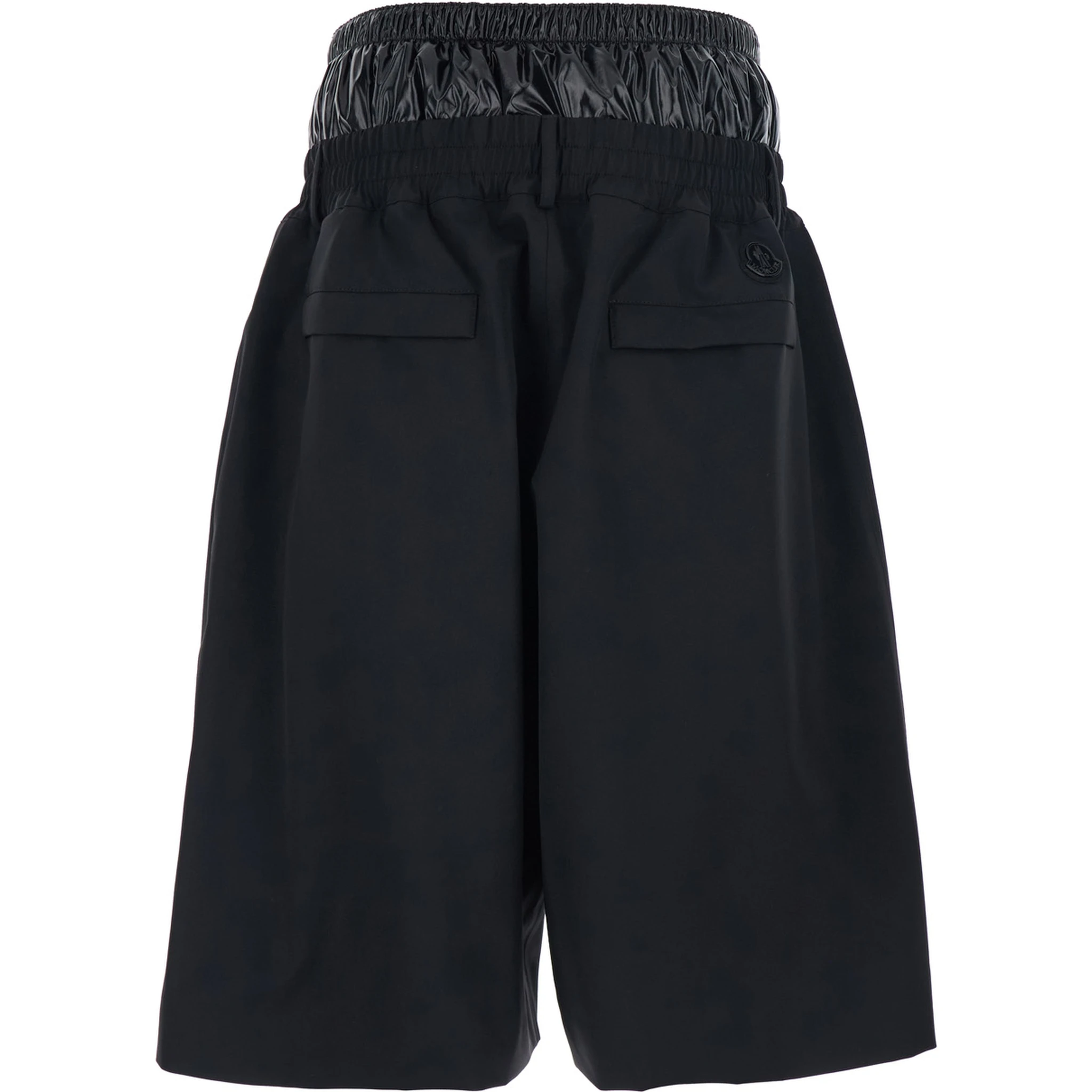 Black Bermuda Pants with Elastic Waist and Logo Patch on Front and Rear in Tech Fabric Man