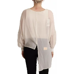 Off White Silk Long Sleeves Deep Vneck Top