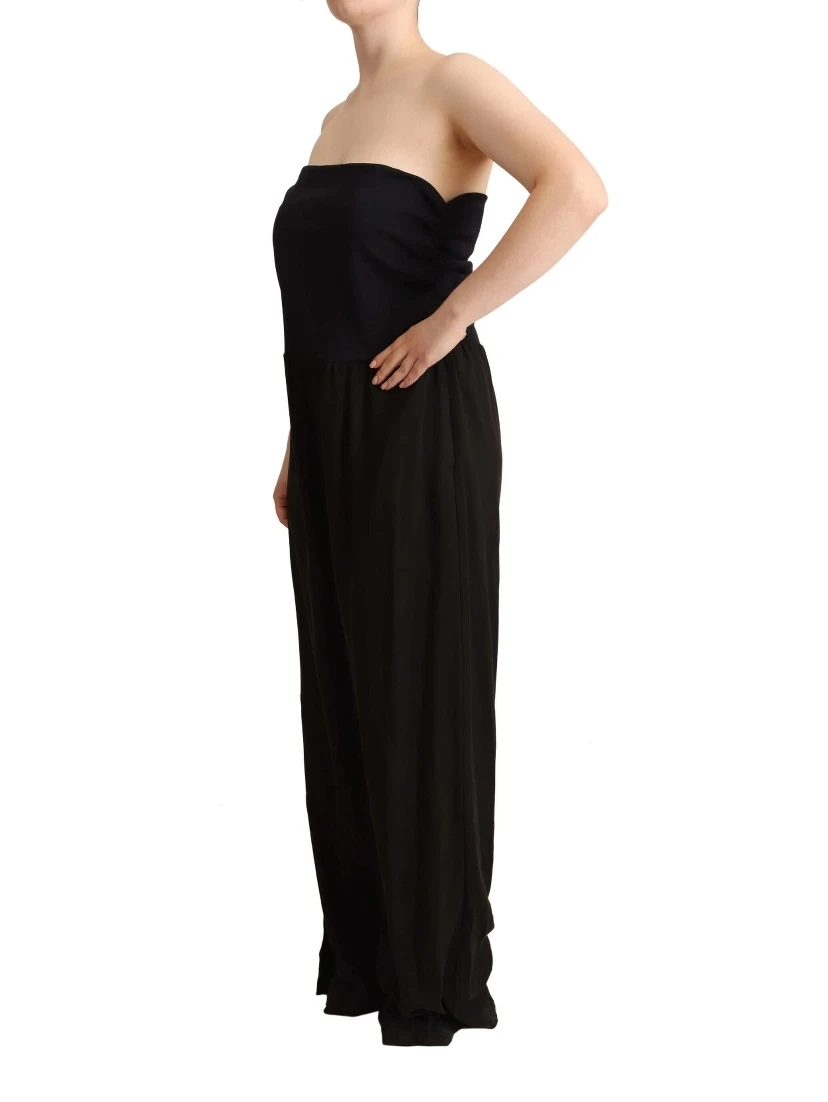 Black Lyocell Strapless Straight Trouser Jumpsuit