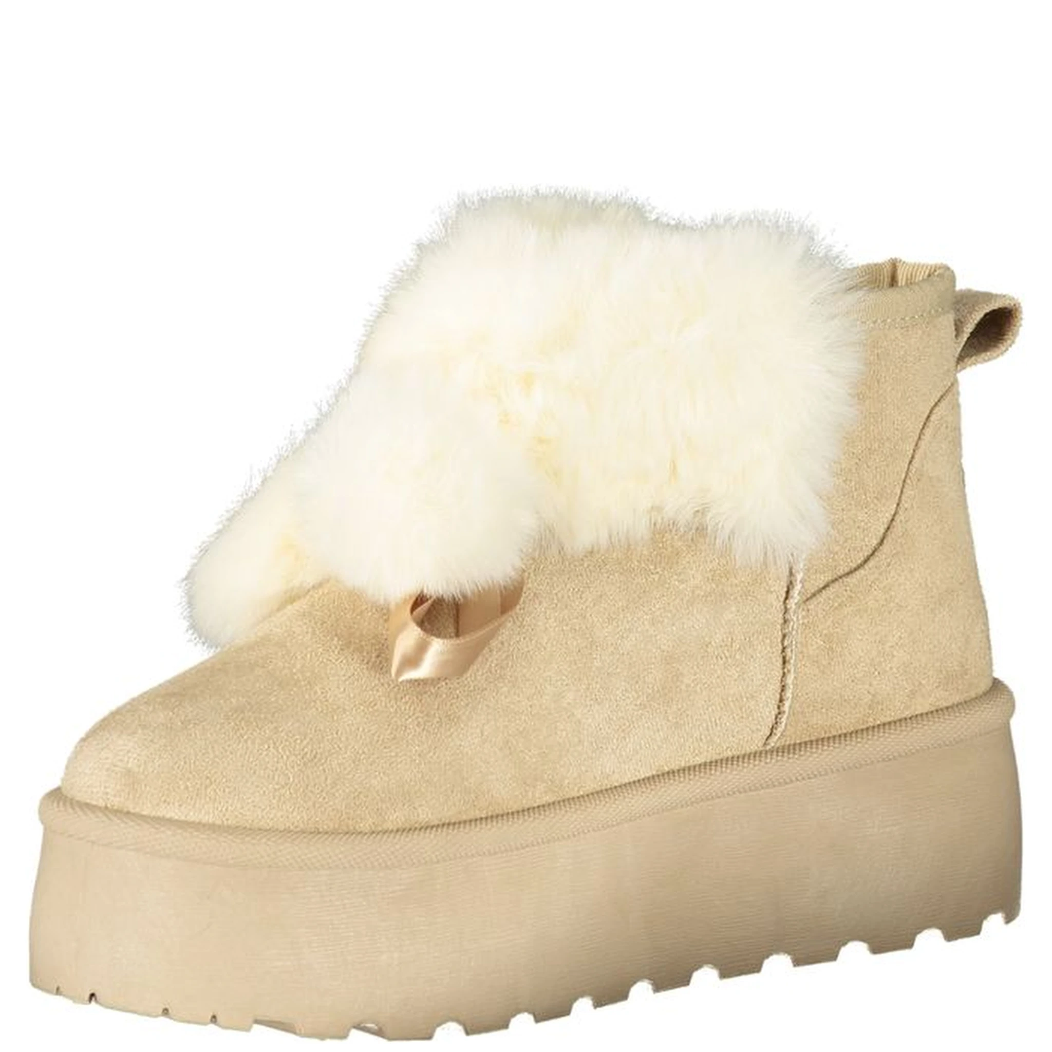 Beige Polyester Women Boot