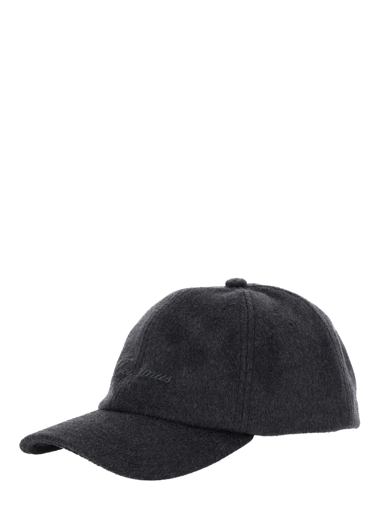 La Casquette Cachemiro Grey Baseball Cap with Logo Lettering Embroidery on the Front in Wool Woman