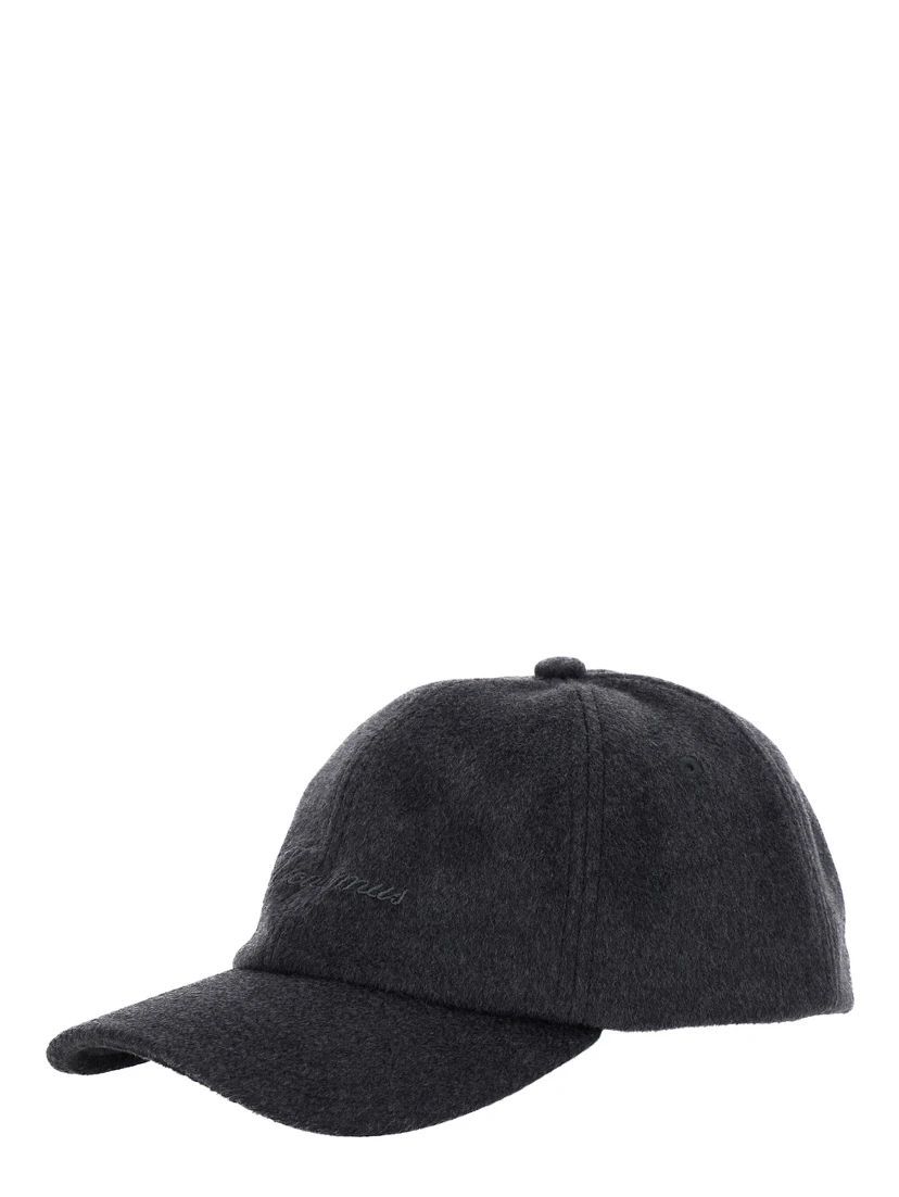 La Casquette Cachemiro Grey Baseball Cap with Logo Lettering Embroidery on the Front in Wool Woman