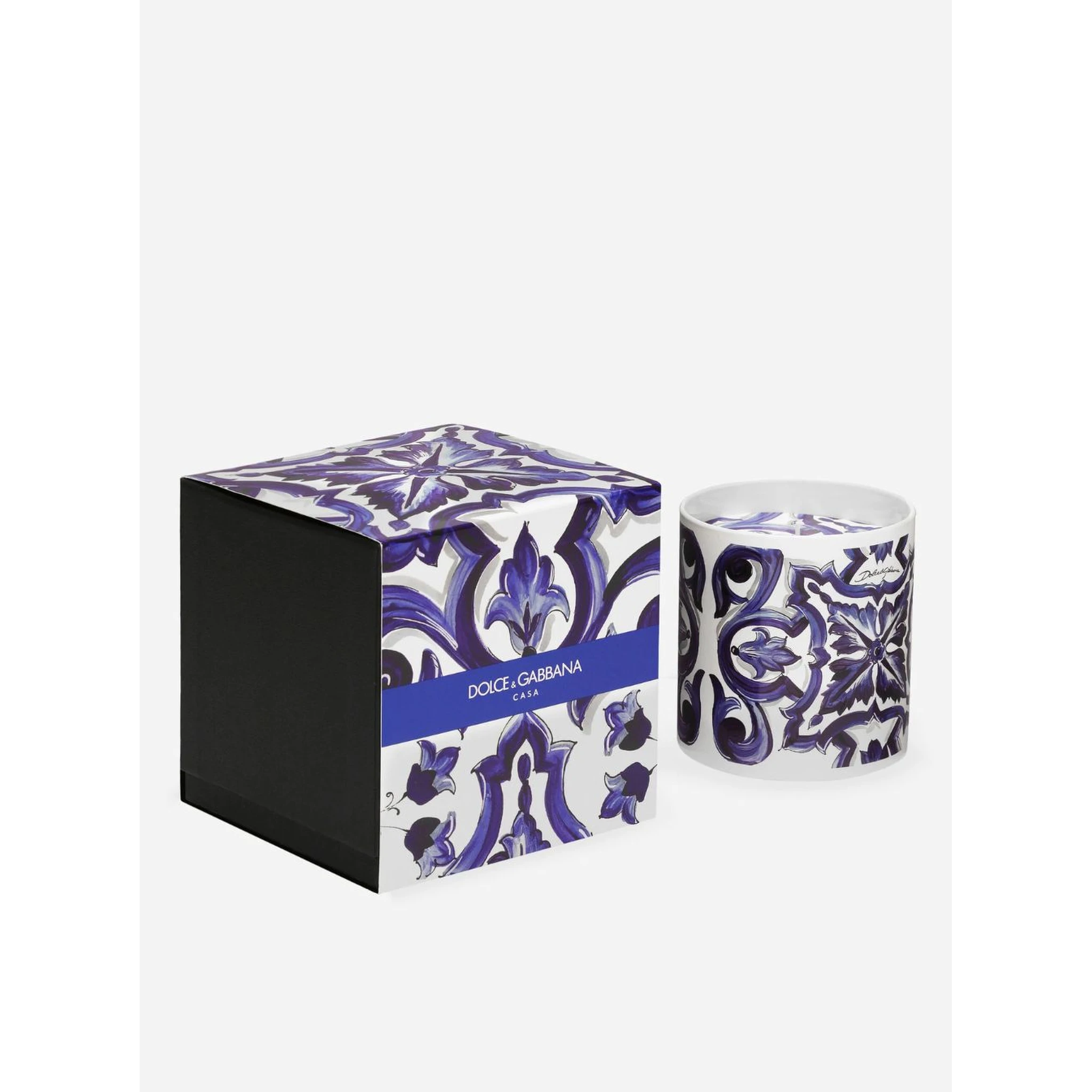 Sicilian Neroli and Lemon Scented Candle with Blue Mediterraneo Print Dolce & Gabbana