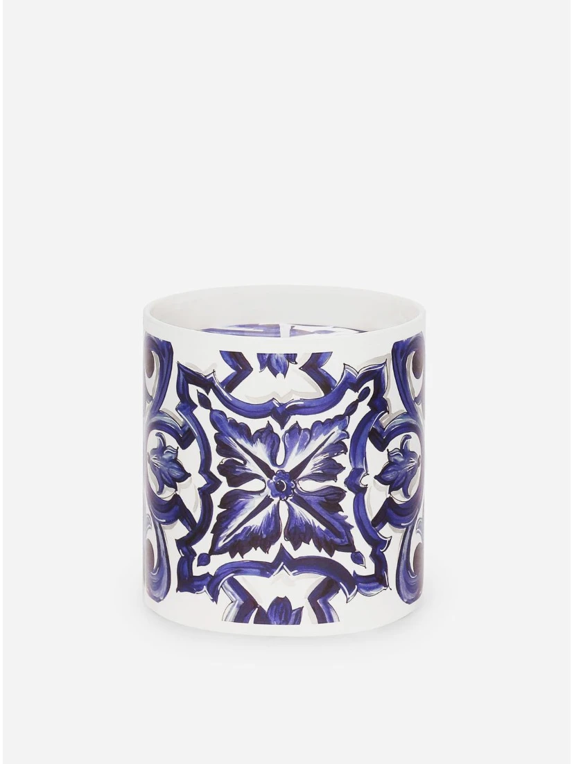 Sicilian Neroli and Lemon Scented Candle with Blue Mediterraneo Print Dolce & Gabbana