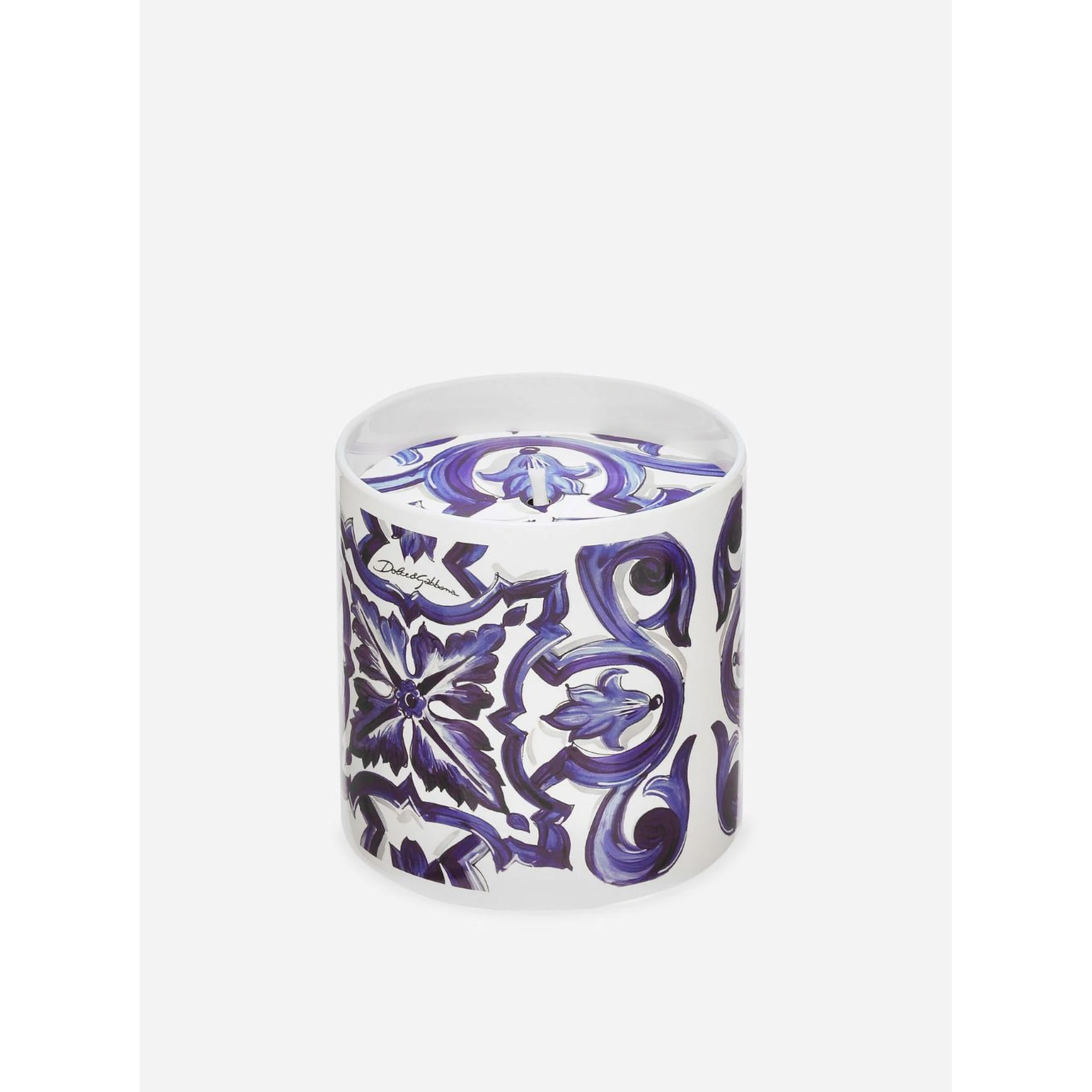 Sicilian Neroli and Lemon Scented Candle with Blue Mediterraneo Print Dolce & Gabbana