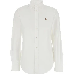 Oxford White Shirt with Classic Collar and Pony Embroidery on the Front in Cotton Woman