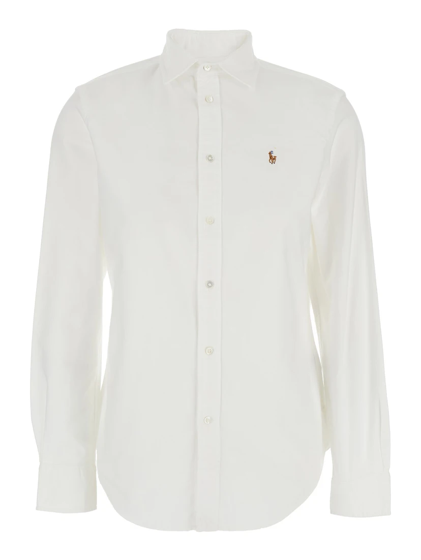 Oxford White Shirt with Classic Collar and Pony Embroidery on the Front in Cotton Woman