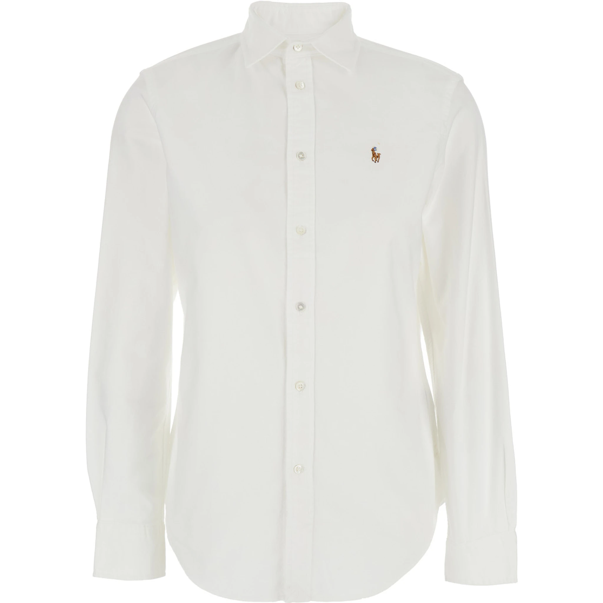 Oxford White Shirt with Classic Collar and Pony Embroidery on the Front in Cotton Woman