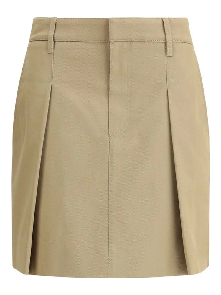 Beige Cotton Mini Skirt