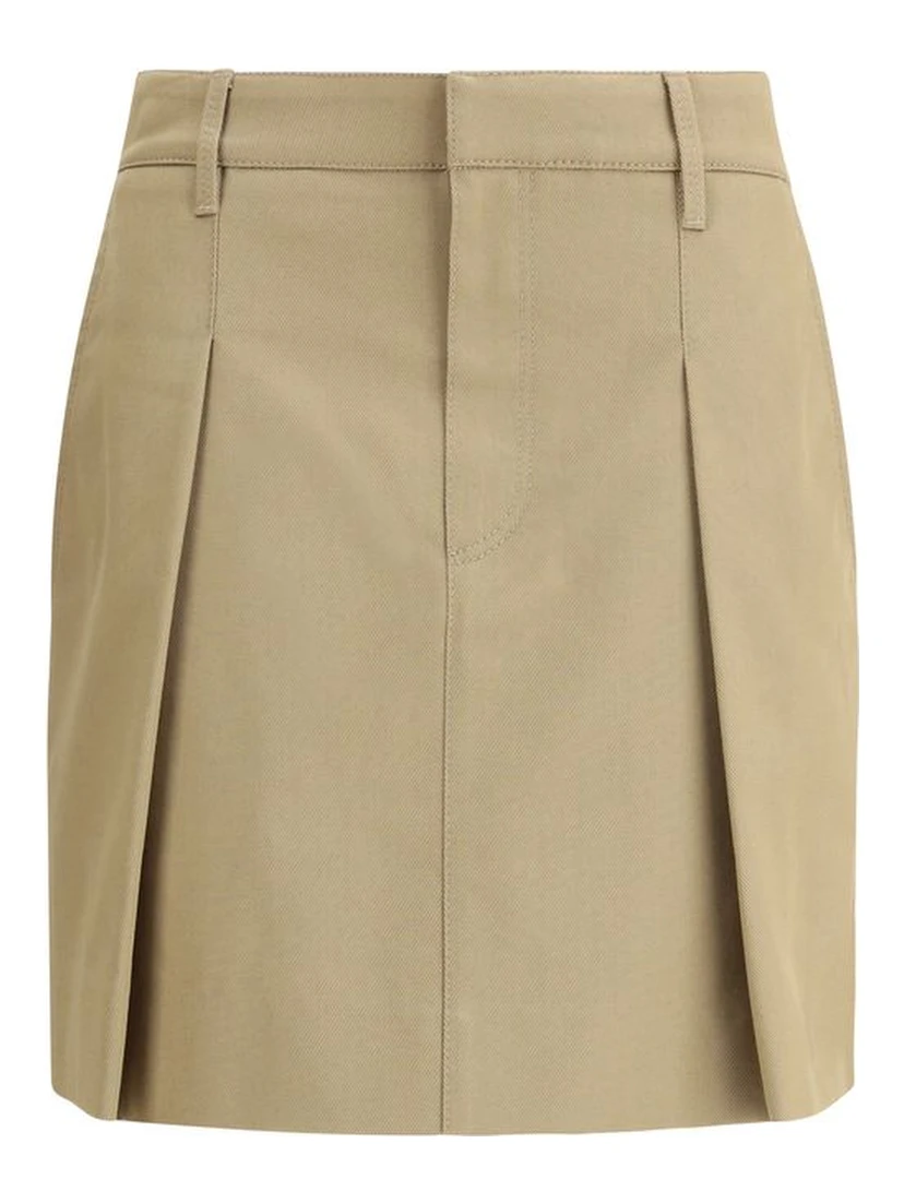 Beige Cotton Mini Skirt