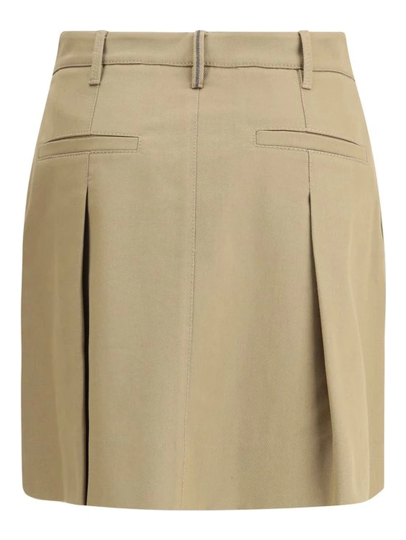 Beige Cotton Mini Skirt