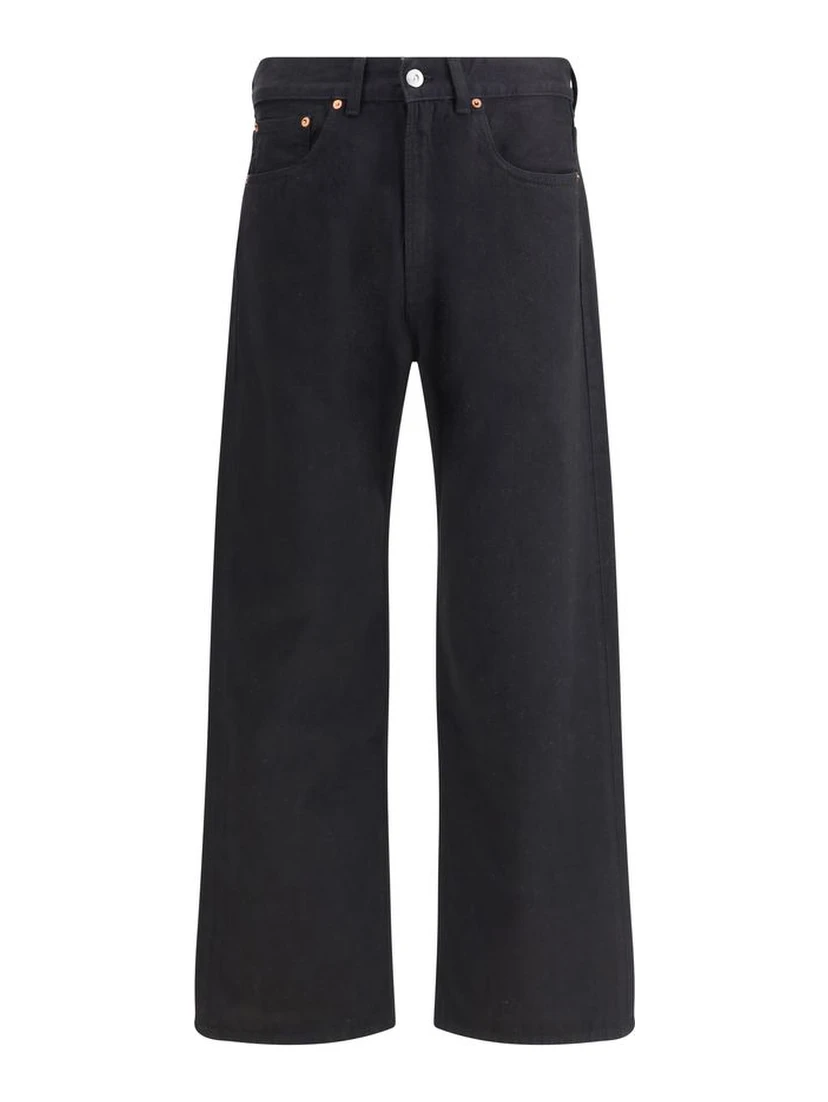 Black Cotton Straight-Leg Jeans
