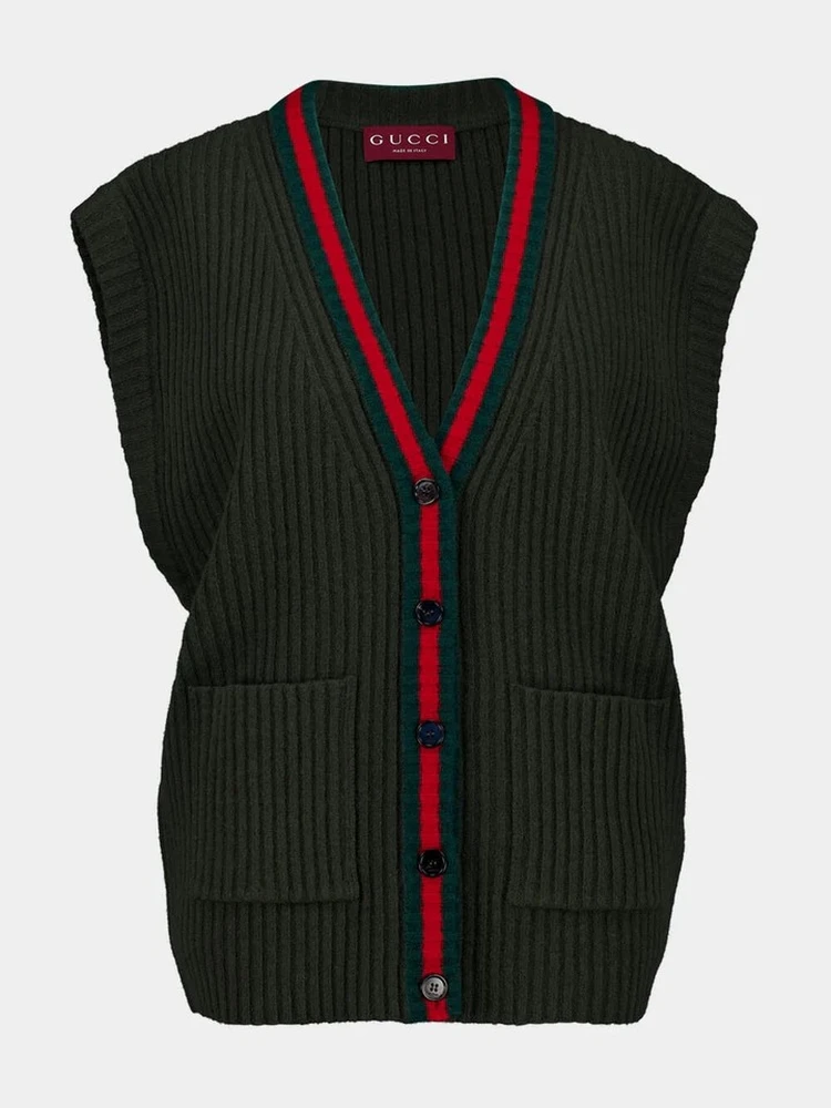 Sleeveless cardigan in wool