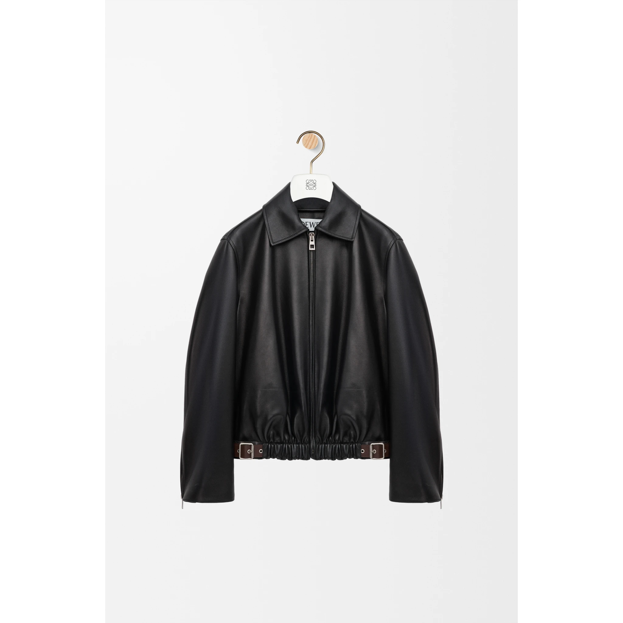 Belted leather jacket