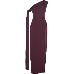 Irina Bordeaux One-Shoulder Long Dress with Draped Neckline in Fabric Woman