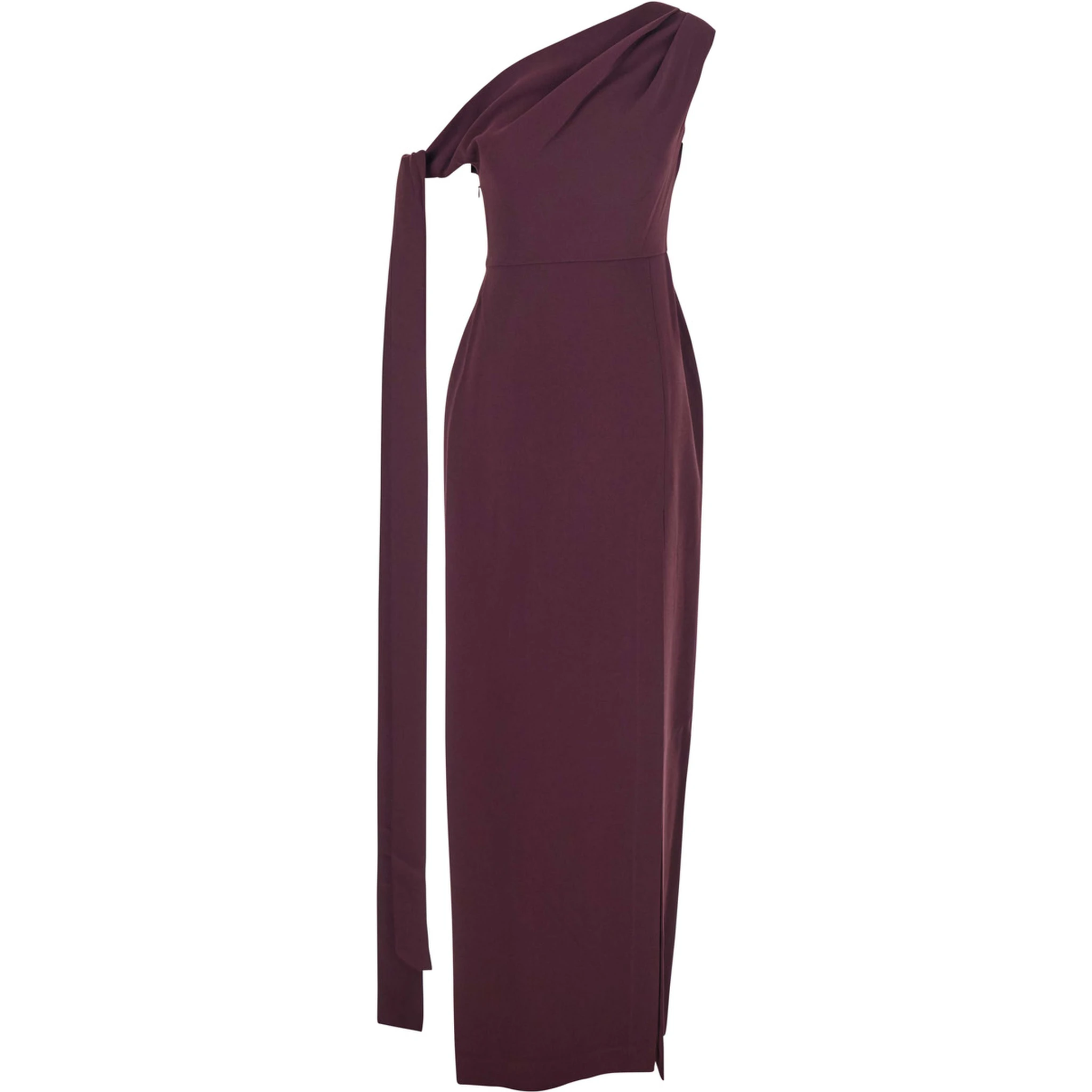 Irina Bordeaux One-Shoulder Long Dress with Draped Neckline in Fabric Woman