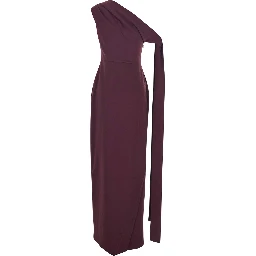 Irina Bordeaux One-Shoulder Long Dress with Draped Neckline in Fabric Woman