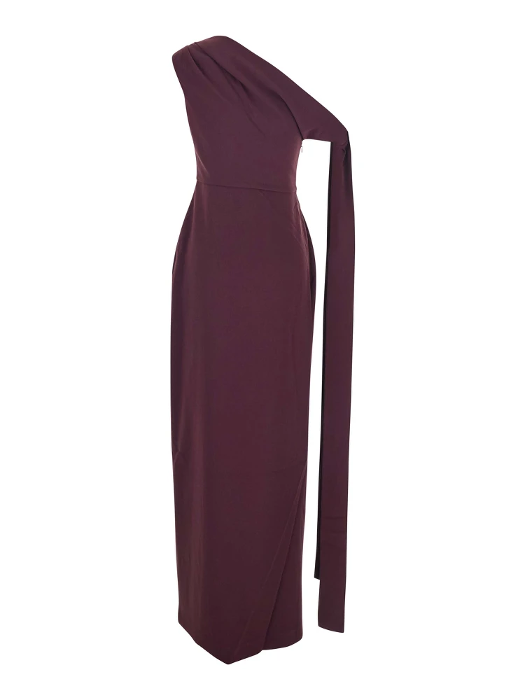 Irina Bordeaux One-Shoulder Long Dress with Draped Neckline in Fabric Woman alternative