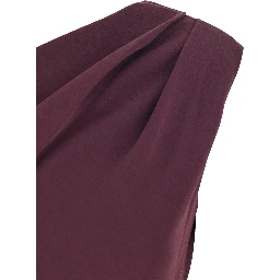 Irina Bordeaux One-Shoulder Long Dress with Draped Neckline in Fabric Woman
